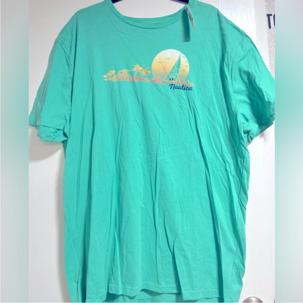 Nautica Teal T-Shirt with Sunset Graphic